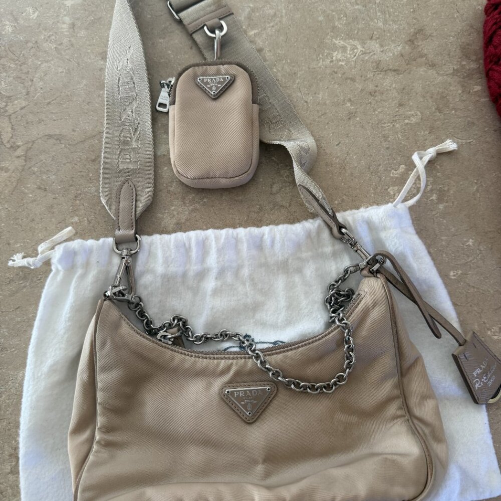 100% Authentic Prada Re-Edition 2005 Re-Nylon bag in Nude